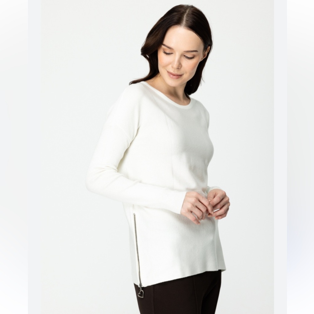 Ann Taylor Soft Cream Sweater with Zipper Accents